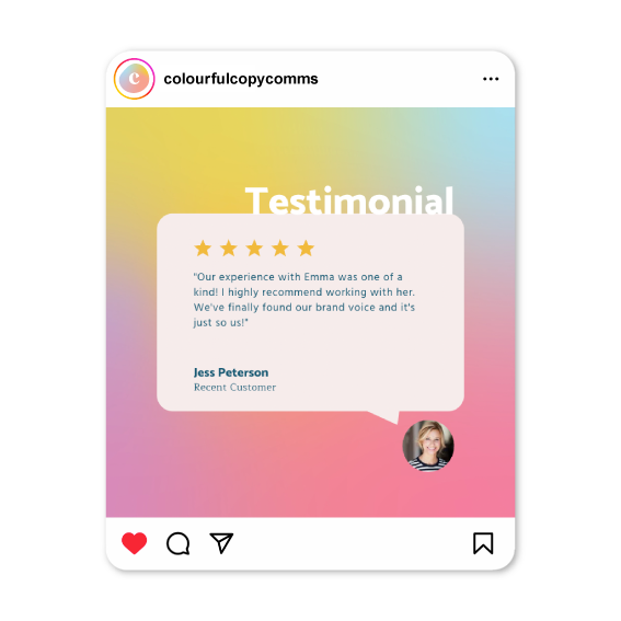 Media Avenue client testimonial Instagram post design for Colourful Copy and Comms