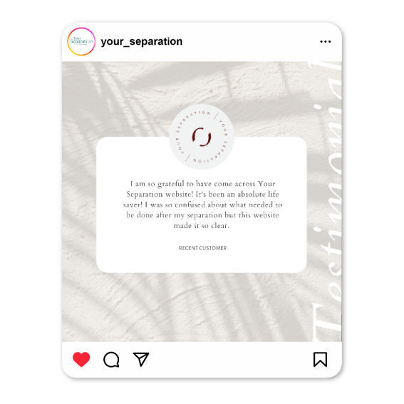 Media Avenue client testimonial instagram post design for Your Separation