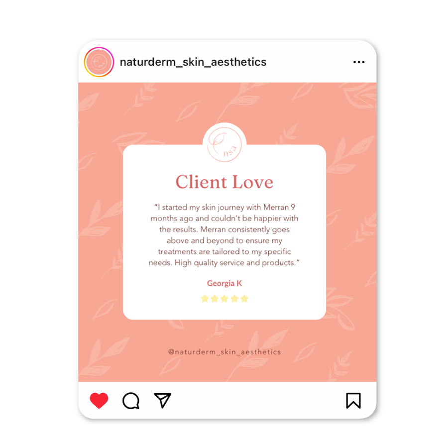 Media Avenue client Instagram testimonial tile design for Naturderm Skin Aesthetics